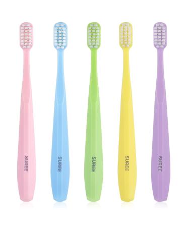 Suree Extra Soft Toothbrush for Sensitive Teeth and Gums (5 Pack), Ultra Soft Toothbrush with 10000 Micro Nano Bristles for Adults and Elderly 5 Packs (No Case)