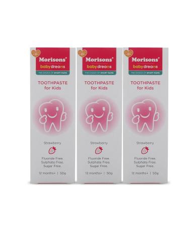 Morisons Baby Dreams Kids Strawberry Flavour Toothpaste 50 gm (Pack of 3) Fluoride Free Sulphate Free & Sugar Free 12M+