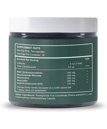reset wellness RESVERA NAD+ | Resveratrol Nicotinamide Riboside (NR) Quercetin NAC & CoQ10 | Supports Cellular Energy Anti-Aging Mitochondrial Health & Longevity | 60 Capsules - Buy Online on GoSupps.com