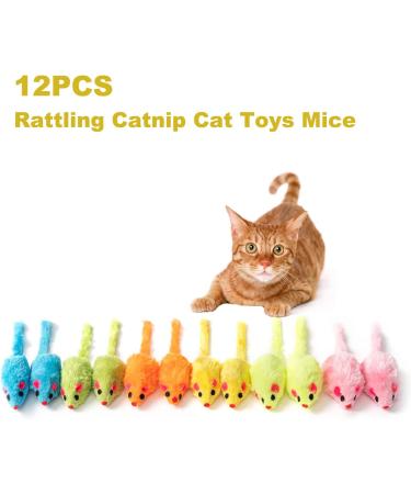 MeoHui Fur Mice Cat Toys 12PCS - Rattling Catnip Cat Toys for Interactive Play | Realistic Size with Rattle Sound | Catnip Filled Mouse Toy for Indoor Cats and Kittens - Buy Online on GoSupps.com