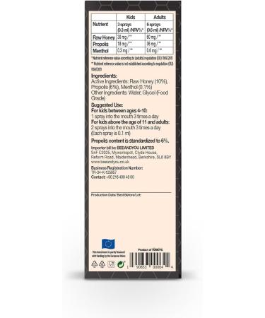 Bee and You Raw Honey Throat Spray, 100% Pure Propolis Extract, Immune Support, Sore Throat & Congestion Relief, Oral Health, Antioxidants, Natural, Keto, Paleo, Gluten-Free | 1 FL Oz (Pack of 2) - Buy Online on GoSupps.com