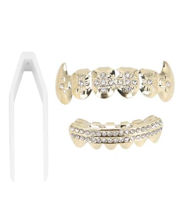 Hip Hop False Teeth Set Reusable Unfading Electroplated Halloween Festival Decoration Brace (Red)