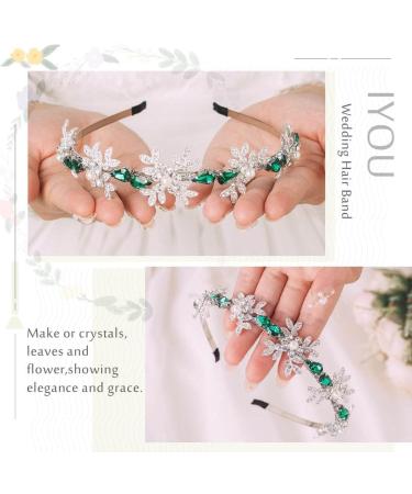 IYOU Shiny Crystal Wedding Headband Rhinestone Green Hair Band Leaf Vintage Prom Bridal Hair Accessories for Women - Buy Online on GoSupps.com