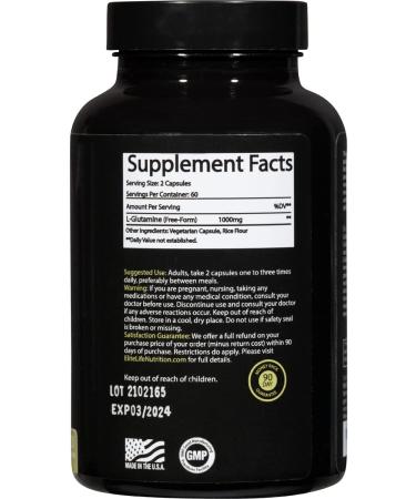 L-Glutamine 1000mg Supplement - Pure Vegan Amino Acid for Lean Muscle & Immune Support - 120 Capsules - Buy Online on GoSupps.com