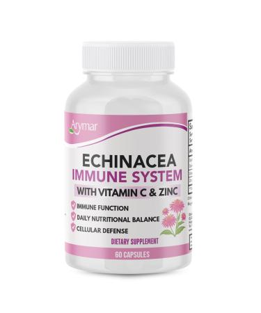 ARYMAR Echinacea + Vitamin C & Zinc Immune Support Supplement with Herbal & Nutrient Blend 60 Capsules
