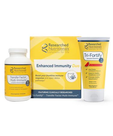 Researched Nutritionals Liposomal Glutathione (450mg) + Colostrum & Mushrooms Supplement for Immunity - Enhanced Immunity Duo - Tri-Fortify Watermelon + Transfer Factor Multi-Immune (2 Piece Set)