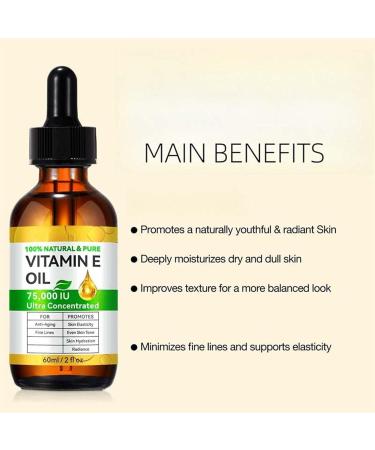 Vitamin E oil 60 ml pure and organic vitamin E oil for skin face hair nails and scars intensive care for dry skin antiaging moisture and regeneration 75000 IU 1 - Buy Online on GoSupps.com