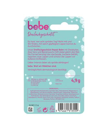 bebe Triple Protection Repair Balm Lip Balm with Shea Butter, Aloe Vera, and Beeswax - 4.9g - Buy Online on GoSupps.com