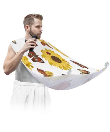 Sunflower Butterfly Ladybug Beard Bib Apron Beard Bib Hair Catcher for Men Shaving and Trimming Non-Stick Waterproof Beard Cape Grooming Cloth with 2 Suction Cups Gifts for Men