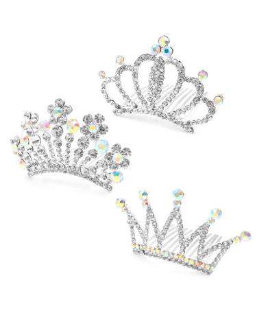 NODG 3 Pieces Silver Tiaras Crown with Hair Comb Mini Tiaras Crown for Women Princess Crystal Shiny Tiaras Headbands for Women Hair Accessories for Women
