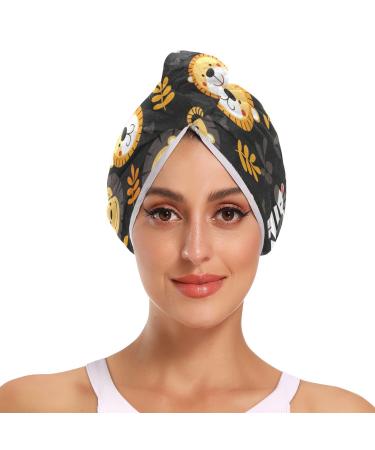 Deer Monkey Lion Hair Towel 2 Pack Super Absorbent Hair Drying Towel Quick Dry Hair Turbans Head Towel with Button Twisty Wrap for Women Girls