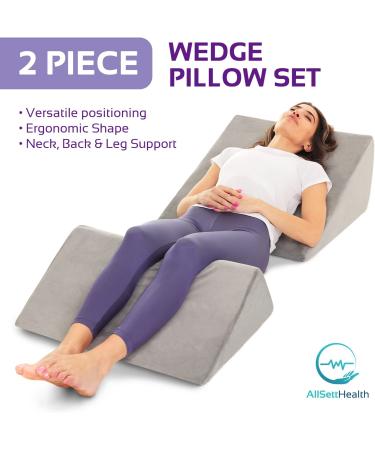 Memory Foam Bed Wedge Pillow Set for Leg, Knee, and Back Support | Acid Reflux, Anti Snoring, Heartburn Relief | Machine Washable | Grey | 23.6 x 23.6 x 12 and 18.7 x 23.6 x 7.7 - Buy Online on GoSupps.com