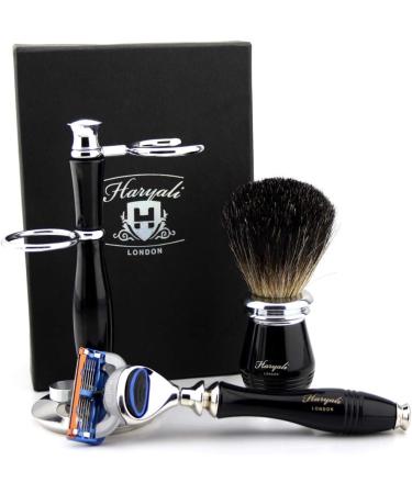 Premium Luxury Wet Shaving Set - Skartusche Razor Elegant Handle & Black Shaving Brush with Double Stand | International Shipping Available - Buy Online on GoSupps.com