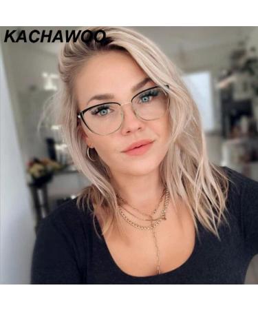 Shop Kachawoo Retro Blue Light Blocking Glasses for Women - Stylish Cat Eye Metal Eyeglasses Frame in Black Gold - Ideal for Computer Use - Buy Online on GoSupps.com