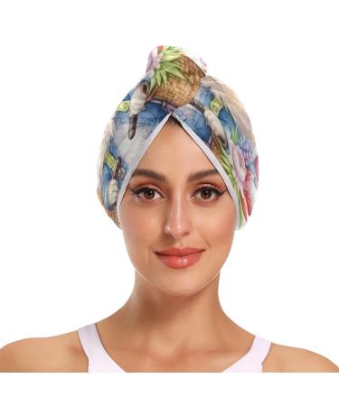 Rabbit Flower Bike Hair Towel 2 Pack Super Absorbent Hair Drying Towel Quick Dry Hair Turbans Head Towel with Button Twisty Wrap for Women Girls