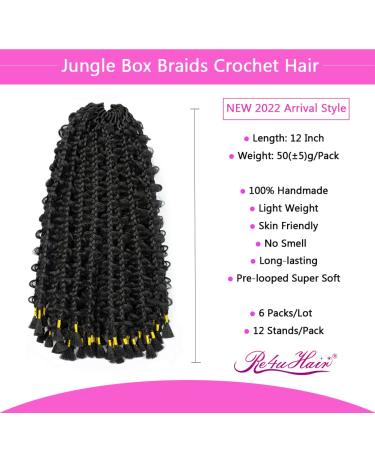 12 Inch Bob Box Braids Crochet Hair Pre-looped Butterfly Locs Jungle Box Braids 6 Packs, Knotless Flower Braids for Goddess #1B - Buy Online on GoSupps.com