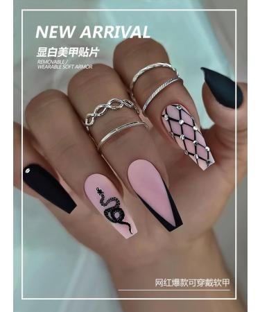 24Pcs/Set Press On Nails Long Black Plaid Pattern False Nails Acrylic Fake Nails Full Cover Nails Tips Artificial Finger Manicure Press on nails for Women and Girls - Buy Online on GoSupps.com