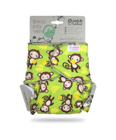 Petit Lulu One Size pant diaper (5-16 kg) push buttons |Fluffy Organic |Bamboo natural reusable cloth diapers |Without polyester (monkey)
