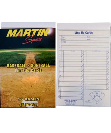 Martin Sports Baseball/Softball 25 Game Line-Up Cards, 4-Part Carbon Copy, 5.5" x 8.5"