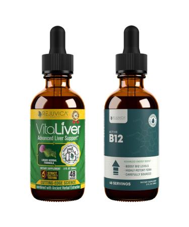 Rejuvica Health Vitaliver + Active B12 - Advanced Liver & B12 Support Bundle - Liquid Delivery for Better Absorption - Milk Thistle Chanca Piedra Artichoke Dandelion & More!