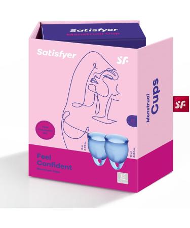 Satisfyer Feel Confident Menstrual Cup - Reusable & Soft Silicone Period Cup with Removal Ring - Two Sizes for All Flows - Dark Blue - Buy Online on GoSupps.com