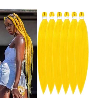 YDDM PRE Stretched Braiding Hair Extensions 20 inch 6packs Extensions Kunsthaar Braids Yellow Hair Extension Art hair for braid Extension for Braids Jumbo Braids Hair (20 inches Yellow#) 50.8cm-20 inches (6 Pack) Yellow#