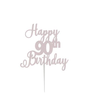 LissieLou Happy 90th Birthday Cake Topper in Pretty Glitter Card Made in the UK - White