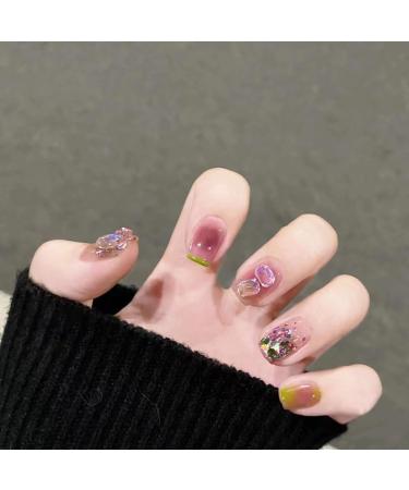 24Pcs/Set False Nails Succulent Grape Style with Diamond False Nails Acrylic Fake Nails Full Cover Nails Tips Artificial Finger Manicure Press on nails for Women and Girls