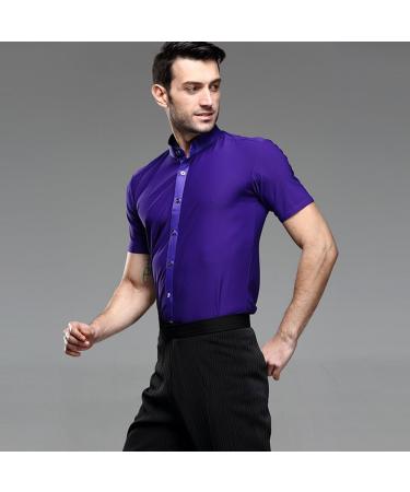 Men's Professional Stand-Collar Short-Sleeve Dance Shirt in Medium Purple - Buy Online on GoSupps.com