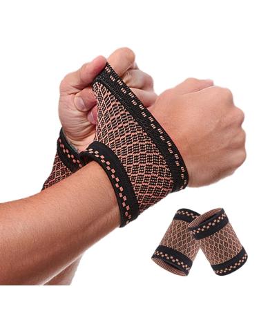 Copper Wrist Compression Brace (2Pcs)  Elastic Wrist Support Sleeve Wrist Braces for Tendonitis  Arthritis  Carpal Tunnel Pain Relief  Soft Wrist Wrap Wristbands for Sport  Fitness  Workout  Typing(M) Medium