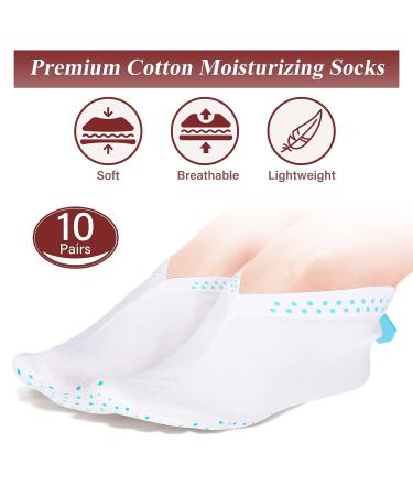 10 Pairs Moisturizing Spa Socks for Dry Feet | Cotton Moisture Enhancing Socks | Overnight Cosmetic Moisturizing Socks for Women and Men | White (Blue Dots Pattern) - Buy Online on GoSupps.com