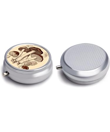 Vintage Mushroom Round Pill Box | 3 Compartment Medicine Organizer | Decorative Metal Travel Pill Case - Buy Online on GoSupps.com