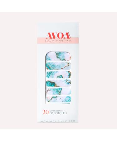 Avoa Beauty Nail Film - I Sea What You Did There | Turquoise White Gold Marble Nail Art Design | 20 Long-Lasting Self-Adhesive Nail Wraps for Stunning Manicure - Buy Online on GoSupps.com