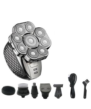 Head Shavers for Bald Men 6 in 1 Men's Bald Head Electric Shaver 9 Blades Floating Heads Beard Nose Ear Hair Trimmer Clipper Facial Brush Rechargeable Razor