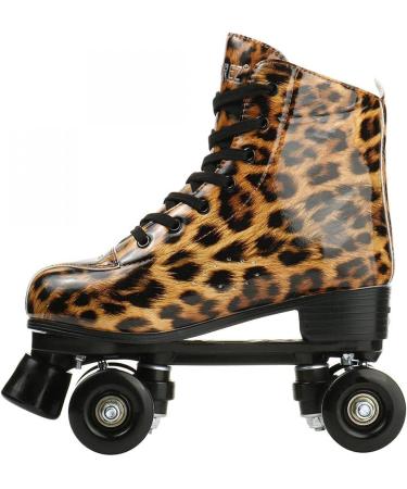 Leopard PU Leather High-top Roller Skates for Women | Indoor/Outdoor Double-Row Skates | Size 38 (US Women 8) | Includes Shoes Bag - Buy Online on GoSupps.com