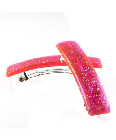 2pcs rectangular patent clasp 52x12 in neon pink with silver glitter - Made in Germany - WeLoveBeads