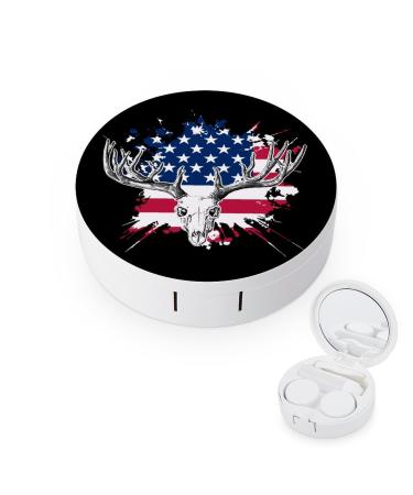 Deer Hunting American Flag USA Contact Lens Case Travel Portable Travel Contact Lens Box with Mirror