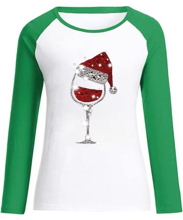 Christmas Red Wine Glass Graphic Long Sleeve Shirt for Women - Green, X-Large - Buy Online on GoSupps.com
