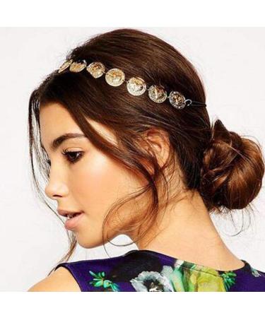 Chicque Boho Head Chain Jewelry Gold Headpiece Elastic Hair Chain Wedding Festival Head Jewelry for Women and Girls