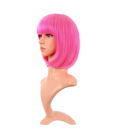 MapofBeauty Neon Pink 12 Synthetic Bob Wig with Bangs - Fashionable Short Hair - Buy Online on GoSupps.com