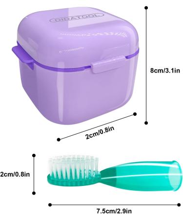DIDATOOL Retainer Case Denture Bath Denture Cups for Soaking Dentures Denture Pots with Lid Easy to Carry and Clean Denture Case with Removable Rinse Basket and Finger Toothbrush (Purple) Square Purple - Buy Online on GoSupps.com