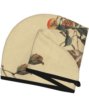Hair Towel Wrap | Quick Drying Towel Turban with Button | Vintage Bird Design - Perfect for Effortless Hair Drying - Buy Online on GoSupps.com