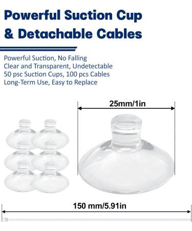 Jetop 50 Pack Suction Cup Aquarium Set & 100 Adjustable Zipper Cables - Perfect for Holding Airline Tubing Reptile Hammocks Decorations & Shrimp Nest Binding - Buy Online on GoSupps.com