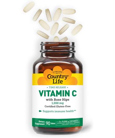 Country Life Vitamin C 1000mg with Rh 90-Count - 90 Ct (Pack of 1) | High Potency Immune Support Supplement - Buy Online on GoSupps.com