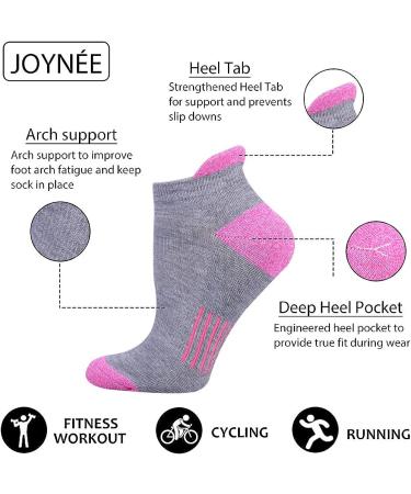 JOYNE Women's Ankle Athletic Low Cut Tab Socks - 6 Pack Grey, Cushioned Running Sports Socks - Buy Online on GoSupps.com