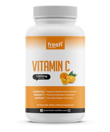 Fresh Nutrition Vitamin C - Powerful 1500mg Per Day Immune Support - Tasty Chewable Vitamin C Supplement All Year-Round Potent Support - Vegan Friendly Non-GMO Gluten & Soy Free - All Natural VIT C