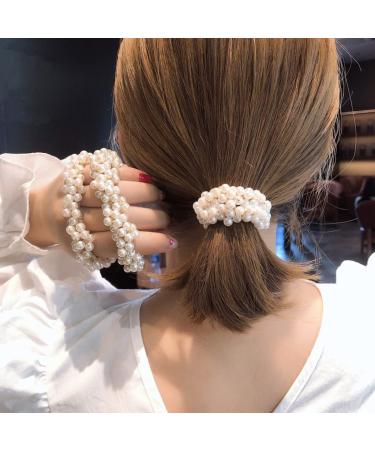 Ruihfas 3Pcs Korean Beaded Hair Scrunchies for Women and Girls - Fashionable Elastic Hair Ties with Pearls - Buy Online on GoSupps.com