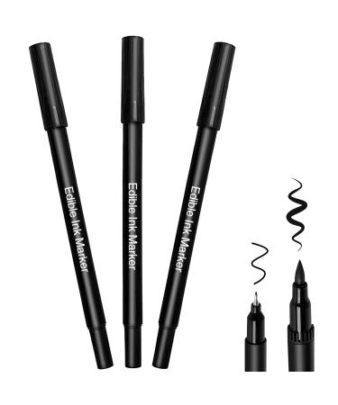 Fanika 3pcs Black Edible Markers - Extra Fine Tip (0.4mm) Thick Tip (0.7mm) Edible Pens, Double-sided Food Coloring Marker Pens for Decorating, Fondant, Baking,Frosting, Food Grade Gourmet Writer for Cookie