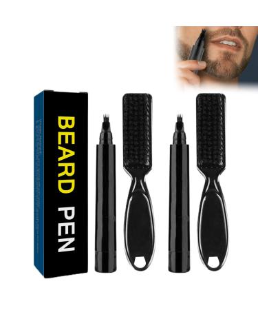 Diamalfi Pencil Beard Pencil Filler for Men Beard Filler for Men with 4 Tips Beard Kit Water Proof Beard Eyebrow Pen with Beard Brush Repair Beard Shape (Black-2pcs)