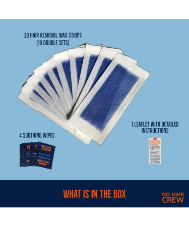 NO HAIR CREW Men's Body Wax Strips - 20 Strips with 4 Cleansing Wipes - Buy Online on GoSupps.com